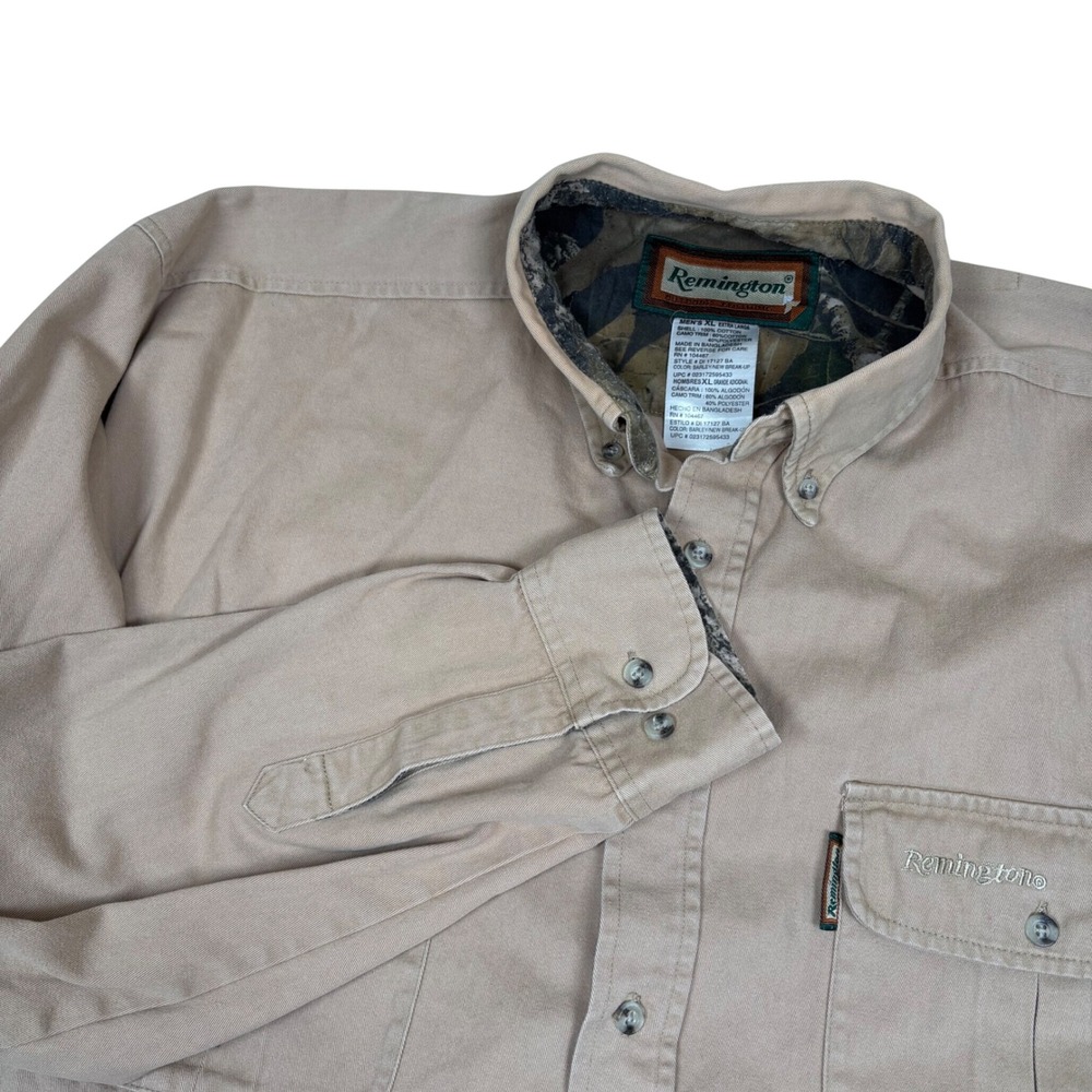 Remington Mens XL Tall Tan Cotton Button Down Hunting Work Shirt DI17127